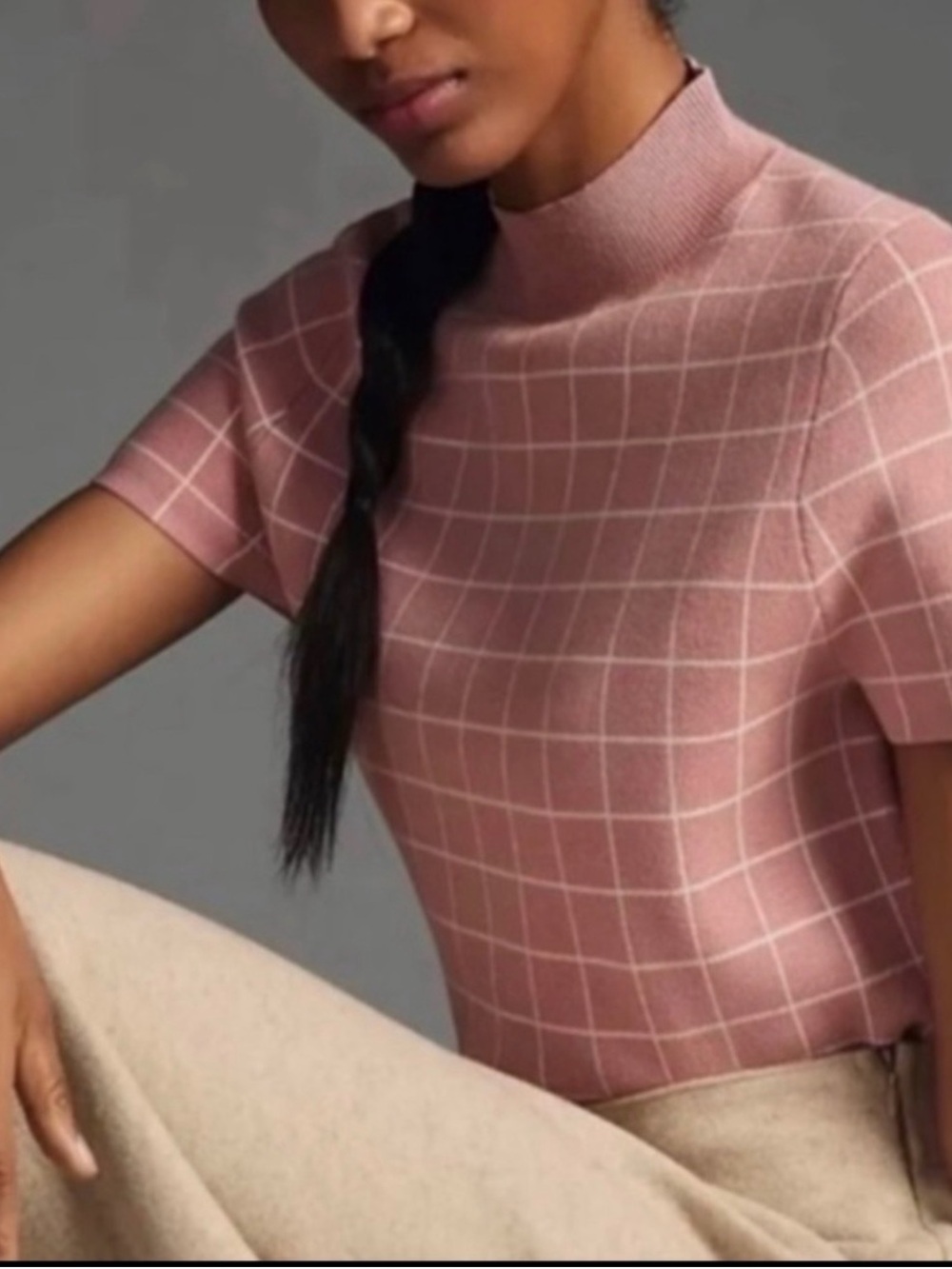 Maeve Pink Grid Mock Turtleneck Sweater